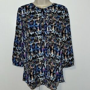 NYDJ 3/4 Sleeve Multicolored Abstract Print Tunic Top Women’s MP Petite Medium